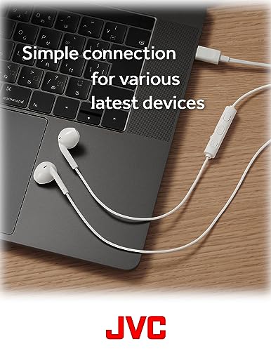 JVC USB-C Wired Earbuds Headphones, Delay-Free for Videos and Gaming, Built-in DAC Reduces Noise and Improves Sound Quality, 10.7 mm Diameter Neodymium Drivers - HAFR17UCB (Black) - color: Black