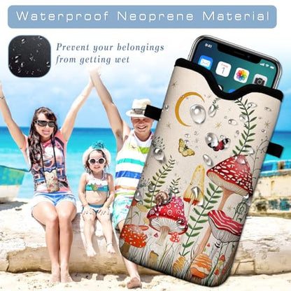 Neoprene Cell Phone Pouch 7.5 X 4.3 in Cloth Mobile Protection Case Bag with Crossbody Strap Neck Lanyard Cell Phone Case Mushroom Colorful Butterfly Moon - color: Mushroom Colorful Butterfly Moon