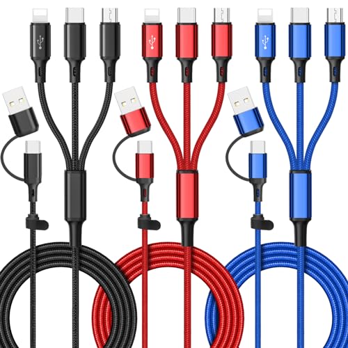 Ankndo 6 in 1 Multi Charging Cable, Multi Charger Cable for All Devices - color: Black/Blue/Red
