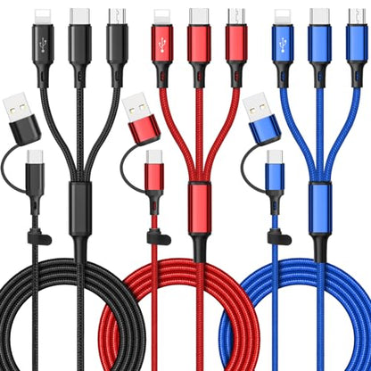 Ankndo 6 in 1 Multi Charging Cable, Multi Charger Cable for All Devices - color: Black/Blue/Red