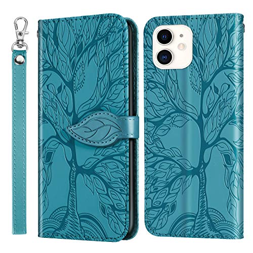 Wallet Case for iPhone 12 Mini 5.4" with Card Holder,PU Leather Flip Folio Shell Wrist Strap Stand Function Magnetic Closure Phone Cover fits iPhone 12 Mini 5G 5.4 inchTurquoise - color: Turquoise, size: iPhone 12 Mini 5G (5.4 inch)