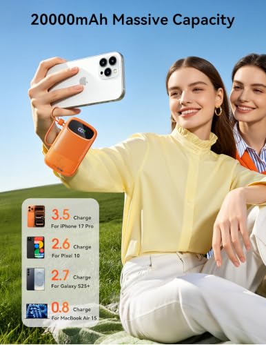RETMSR Portable Charger 20000mAh 45W USB C Fast Charging, Built-in Cable - color: Sun Orange