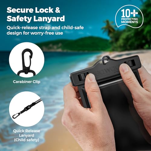 SEAWAG Next Waterproof Phone Pouch, IPX8 Dry Bag for iPhone 16 15 14 13 Pro Max & Samsung Galaxy S25 S24 — Underwater Case, Full Touchscreen, Lanyard, Beach Pool Snorkeling, 1 Pack Blackwhite - color: 1Pack BlackWhite