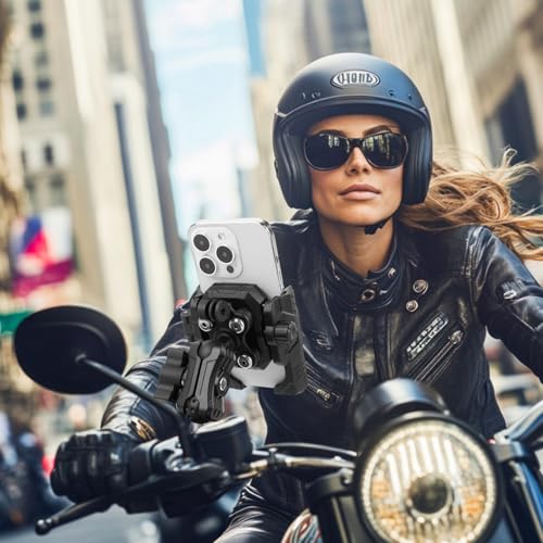 Motorcycle Bike Phone Mount with Vibration Dampener,360°Adjustable Dual Ball Head & Anti-Shock Handlebar Holder for Bicycle Scooter ATV Fit For (5.4-7.2")iPhone 16/15/14/13 Pro Max,M8x1.25, 75024 - size: Phone Holder M8