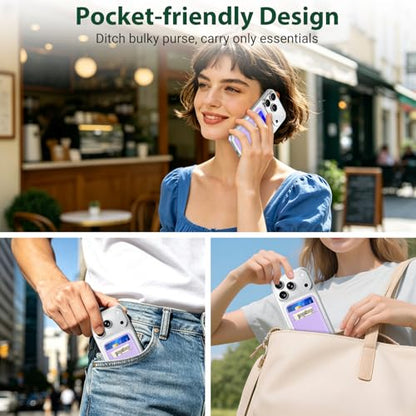 takyu Wallet Compatible with Magsafe, Elastic Cloth Fabric 2600Gs Secure Magnetic Strength Minimalist Wallet Phone Credit Card Holder Compatible with iPhone 17 16 15 14 13 12 Series Case - color: Light-purple