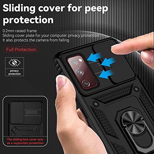 for Samsung Galaxy S20 FE 5G Case with Camera Lens Cover HD Screen Protector, Military-Grade Drop Tested Magnetic Ring Holder Kickstand Protective Phone Case for Samsung Galaxy S20 FE 5G (Black) - color: Black with camera cover Military-Grade 2nd gen