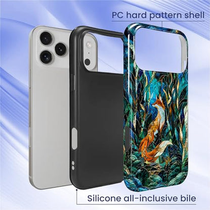 Case Compatible with iPhone 17 Pro Max, Cute Dual Layer Hybrid Phone Cover, Military Grade Drop Protection, Aesthetic Shockproof Phone Case for Women Girls, Woodland Fox Stained Glass - color: Woodland Fox Stained Glass, size: Iphone 17 Pro Max