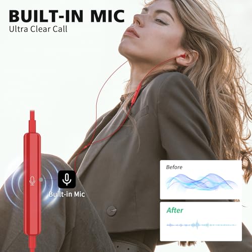 ASKUBSKU USB C Earbuds for Samsung S25 S26 Ultra S24+ S23 Fe S22, Red - color: Red