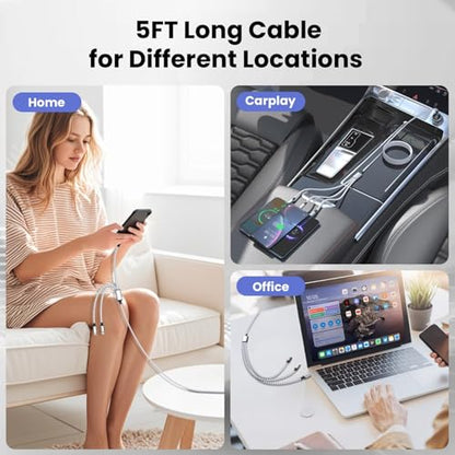100W Fast Charging Cable, 2 Pack 3 in 1 USB C Multi Charger Cord - color: Gray