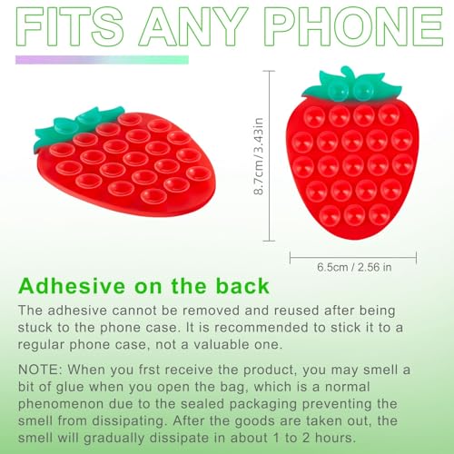 CIEO SuctionPhone Grip, Strong Silicone Suction,Strawberry Sticky Grip,Suitable for Selfies and Videos on Mirrors, Bathrooms and Smooth Surfaces, Compatible with iPhone (Strawberry Red) - color: Strawberry Red