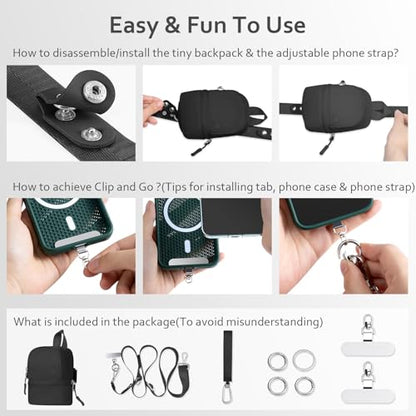 Clip and Go Strap for Phone with Wallet Crossbody Cell Phone Lanyard Suitable for Keys Bank Cards Headphones - color: Black