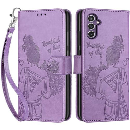 Wallet Case for Samsung Galaxy S23 FE, Purple Girl | Women Flip Folio Cover, Embossed PU Leather, Stand, Credit Card Holders Slots, Wrist Strap - color: 10