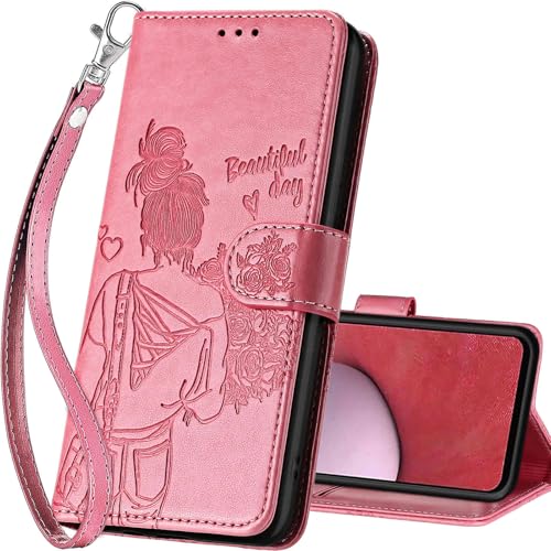 for Samsung Galaxy A14 5G Wallet case, Pink-Girl | 3 Card Holders, Kickstand, Shockproof TPU Shell, PU Leather, Magnetic Closure, Protective Flip Folio Cover, Women - color: 1