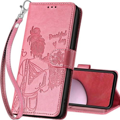 for Samsung Galaxy A14 5G Wallet case, Pink-Girl | 3 Card Holders, Kickstand, Shockproof TPU Shell, PU Leather, Magnetic Closure, Protective Flip Folio Cover, Women - color: 1