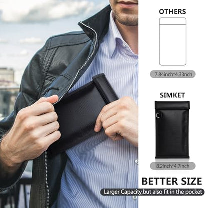 Simket 2 Pack Military Grade Faraday Bags, Fireproof Waterproof Signal Blocking Pouch for Cell Phone & Car Keys, RFID GPS WIFI NFC Blocker, Anti-Tracking Privacy Shielding Pouch for Daily Travel - size: M(Up to Phone)