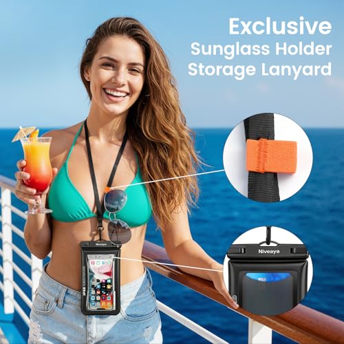 Niveaya IP68 Floating Waterproof Phone Pouch, 2 Pack Up to 8.5" | Water Proof Phone Case with Lanyard for iPhone 17 16 15 Pro Max,Touchscreen & Underwater Photography, Beach Cruise Essentials - color: Black+Black
