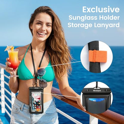 Niveaya IP68 Floating Waterproof Phone Pouch, 2 Pack Up to 8.5" | Water Proof Phone Case with Lanyard for iPhone 17 16 15 Pro Max,Touchscreen & Underwater Photography, Beach Cruise Essentials - color: Black+Black