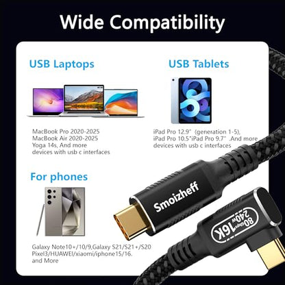 Short USB C Cable with 90 Degree Right Angle,80Gbps USB 5 Cable For Thunderbolt 5/4,single 16K/Dual 8K Video ,240W PD3.1 Fast Charging, 0.5m/1.65ft, for M_acBook, Galaxy, Gaming Dock, and More - size: 1.65ft/0.5M
