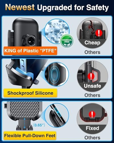 [True Military-Grade] Car Phone Holder VANMASS [Upgraded Strongest Suction&Clip] Cell Phone Mount for Dashboard Windshield Vent Kit, Truck Cradle Stand for iPhone 18 Pro Max 17 16 15 Android,Ink Black - color: Ink Black