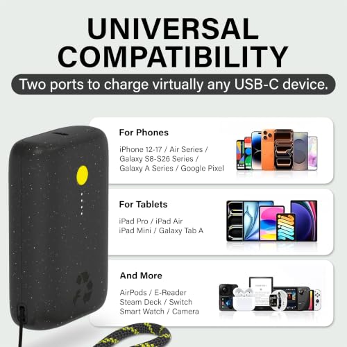 Nimble Champ Portable Charger, 10000mAh Power Bank, 20W Dual USB-C Charging - color: Midnight Black