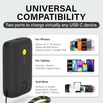 Nimble Champ Portable Charger, 10000mAh Power Bank, 20W Dual USB-C Charging - color: Midnight Black