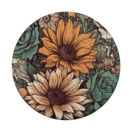 Western Boho Leopard Sunflowers Cactus Rodeo Cowgirl Girl PopSockets Adhesive PopGrip - style: Adhesive PopGrip