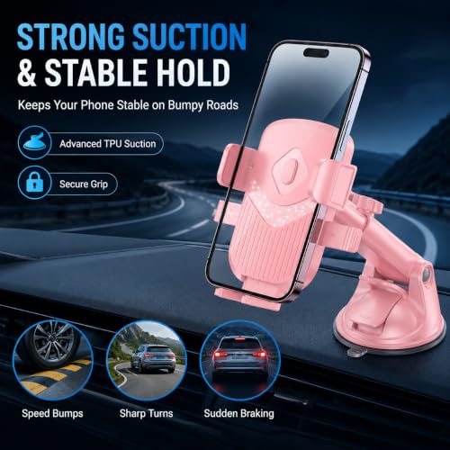 Pink Car Phone Holder, 360° Dashboard Windshield Air Vent Mount - color: Pink