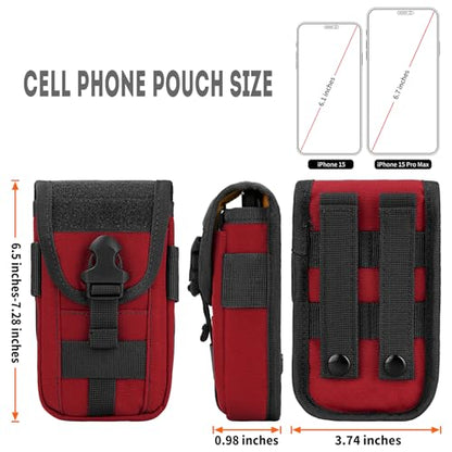 Tactical Molle Pouch Compact Utility EDC Waist Pack Phone Holster with Card Slots for 4.7"-6.9" Phone - color: Red