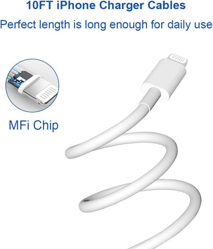 Coreykin Extra Long 10FT iPhone 14 13 12 Charger Fast Charging 2-Pack - color: white