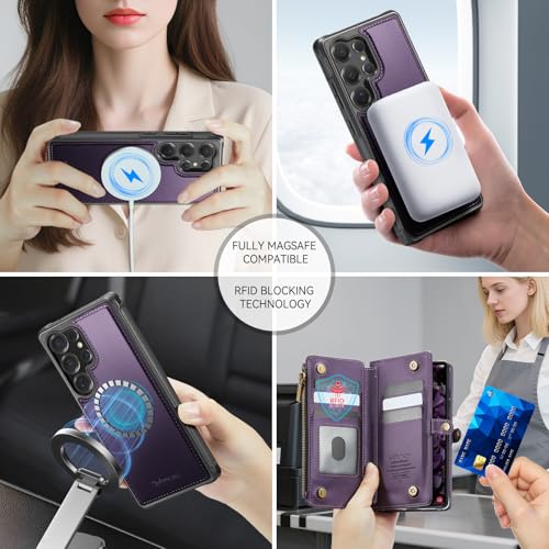 Defencase for Galaxy S25 Ultra Case Wallet Compatible with Magsafe, Purple | Magnetic Detachable, RFID Bolcking Card Holder, Zipper Strap, PU Leather Drop-Proof Phone Cover for Samsung Galaxy S25 Ultra - color: (Detachable with Magsafe)-Purple