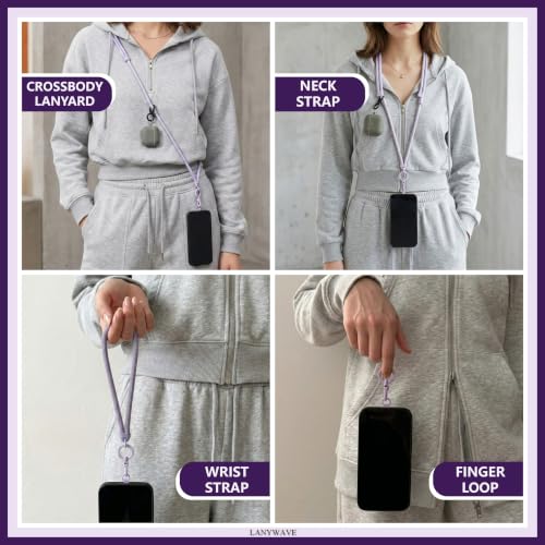 4-in-1 Phone Lanyard, Crossbody, Neck, Wrist & Finger Strap - color: Purple