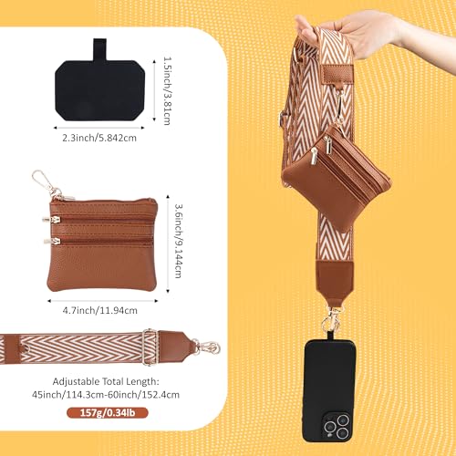 BARGIFTS Clip and Go Strap for Phone with Wallet Crossbody, Cell Phone Lanyard with Zippered Pouch, Adjustable Phone Strap Crossbody with Wallet - color: A-Light Brown