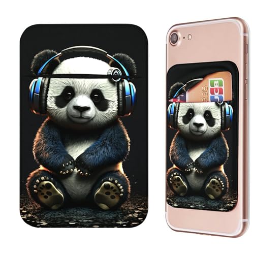 Phone Credit Card Holder Stick on, Phone Case Wallet, Cell Phone Pocket Self Adhesive Stretchy Lycra Stick on Wallet ID Credit Card Case Pouch Sleeve for All Smartphones, Cate Panda - color: 330