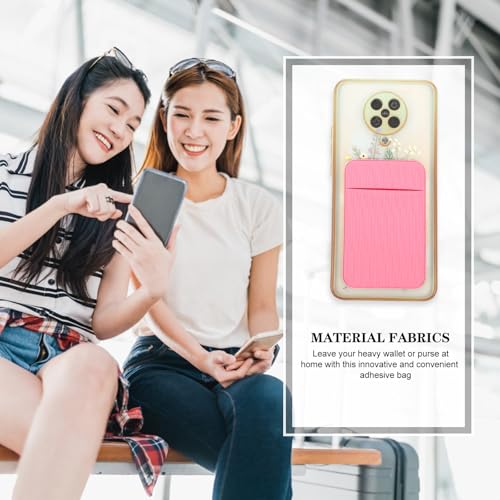 2pcs Adhesive Phone Card Holder Sleeve for Smartphones, Elastic Stretch Fabric Wallet Pocket, Credit Card Back Sticker Wallet, Light Pink, Compatible with Mobile Phones