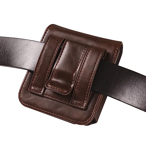 Leather Mobile Phone Holster Compatible with Samsung Galaxy Z Flip 8/7/6/5/4/3, Flip Smartphone Waist Bag with Belt Loop Compatible with Motorola RAZR 70 60 50 40 Ultra/RAZR+/Pura X/P50 Pocket - color: Coffee