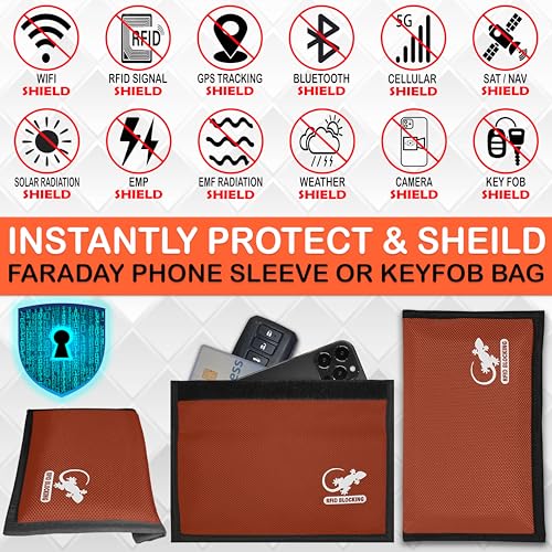 Faraday Bag Anti-Tracking GPS RFID Car Key Signal Blocker Wallet Shielding Pouch Protective Case for Cell Phone Car Key FOB, Data Privacy, Electronic Device Security (ORANGE - NYLON) - color: ORANGE - NYLON