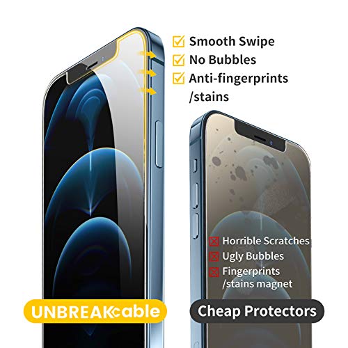 UNBREAKcable 3-Pack Screen Protector for iPhone 12 Pro Max Tempered Glass | Shatterproof, Easy Install, 9H Hardness, 99.99% HD Clear, Bubble-Free, Anti-Fingerprint, Scratch Resistant, Case Friendly - size: iPhone 12 Pro Max