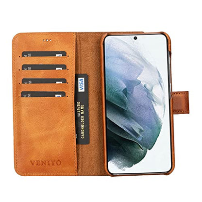 Venito Florence Leather Wallet Phone Case Compatible with Samsung Galaxy S23 Plus (6.6 inches) Case - Extra Secure with RFID Blocking - Detachable Phone Wallet (Antique Brown) - color: Antique Brown, size: S23 Plus