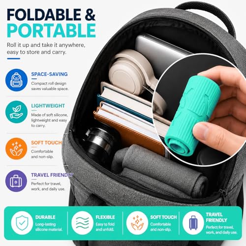 Silicone Phone Stand - Foldable Aluminum Phone Holder, Folded into Any Shape, Portable Rollable Multi-Angle Stand, Anti-Slip Desktop Stand for All Mobile Phones Tablet Laptop (Mint Green) - color: Mint Green