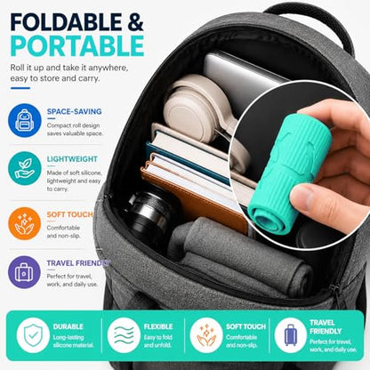 Silicone Phone Stand - Foldable Aluminum Phone Holder, Folded into Any Shape, Portable Rollable Multi-Angle Stand, Anti-Slip Desktop Stand for All Mobile Phones Tablet Laptop (Mint Green) - color: Mint Green