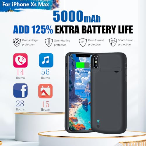 [New Battery Case for iPhone Xs Max, 5000mAh Rechargeable Extended Battery Charging Charger Case (6.5 Inches) Black