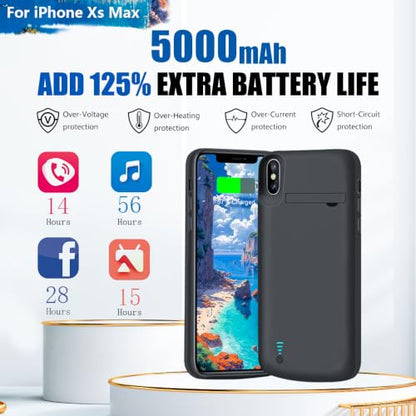 [New Battery Case for iPhone Xs Max, 5000mAh Rechargeable Extended Battery Charging Charger Case (6.5 Inches) Black