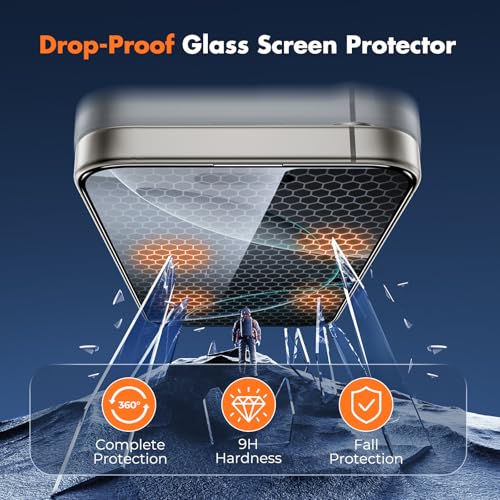 UNBREAKcable for iPhone 16 Pro Max Screen Protector, 3-Pack Full Coverage Tempered Glass [Military Grade Shatterproof][9H Hardness][Easy Installation Frame][Bubble Free] for iPhone 16 Pro Max 6.9" - size: iPhone 16 Pro Max