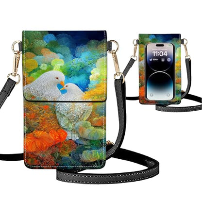 Small Crossbody Bags for Women Touchscreen Cell Phone Bag Cross Body Purses with adjustable Strap,Gifts For Teenage Girls - color: White Doves on the Tree