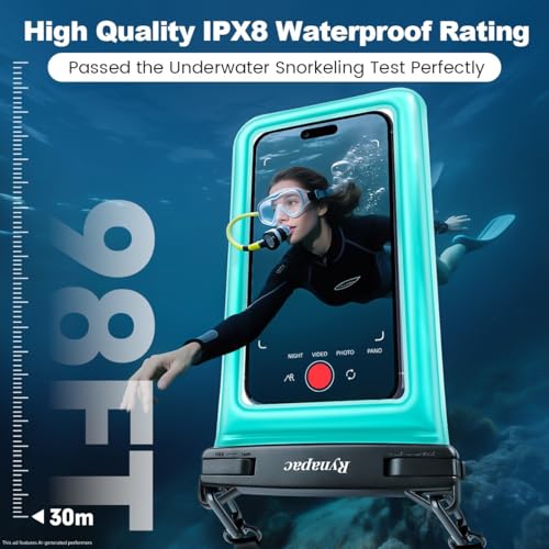 Rynapac Double Space Floating Waterproof Phone Pouch [Up to 8.5''], 2 Pack | Touchscreen, IPX8 Waterproof Phone Case, for iPhone 17 16 15 14 Pro Max, Adjustable Lanyard, Beach & Cruise Essentials 2026 - color: Pink & Green
