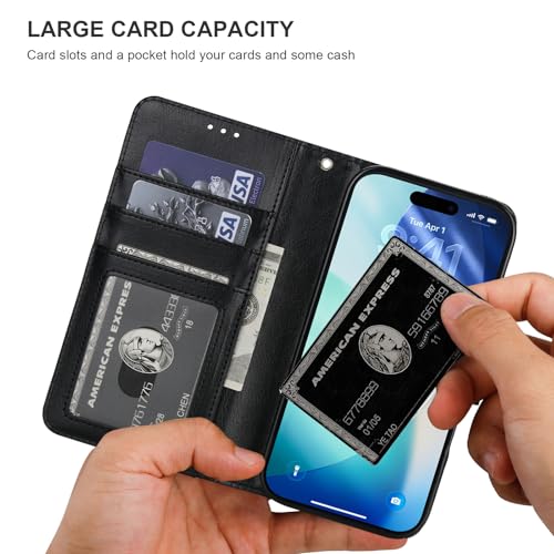 Bocasal Detachable Wallet Case Card Holder for iPhone 17, Black | RFID Blocking Kickstand Card Slots Holder PU Leather Magnetic Shockproof Wrist Strap Removable Flip Protective Cover 6.3 inch - color: Black