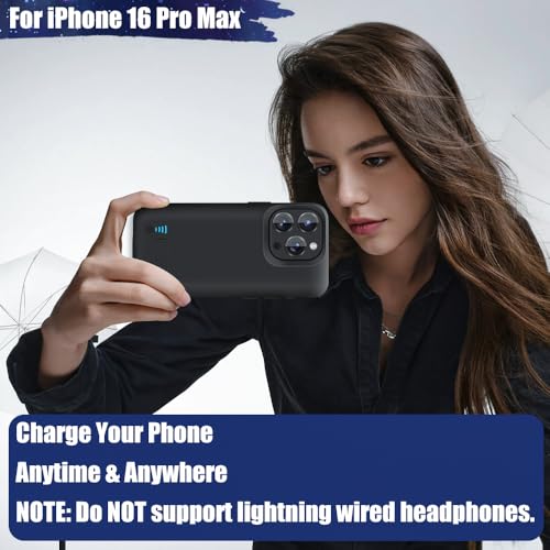 Battery Case for iPhone 16 Pro Max, 5000mAh Rechargeable Extended Battery Charging/Charger Case, Add 100% Extra Juice (6.9 inch) Black