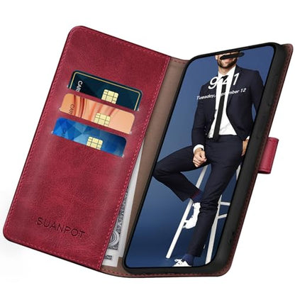 SUANPOT Compatible with iPhone 17 6.3" Wallet case with RFID Blocking Credit Card Holder,Flip Book PU Leather Protective Cover Women Men for Apple 17 Phone case Red - color: Red, size: iPhone 17 6.3"