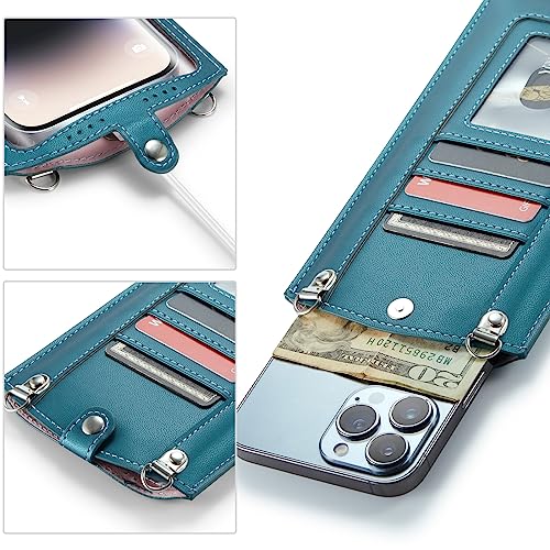 Small Crossbody Bag Cell Phone Purse for Women Men Leather Mini Shoulder Bag Wallet Case with Card Holder Slot Necklace Lanyard for All phones iPhone Samsung Google up to 7.3" Green - color: Green