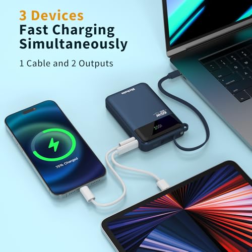 Hichain Laptop Power Bank 65W Portable Charger 20000mAh Blue - color: Blue